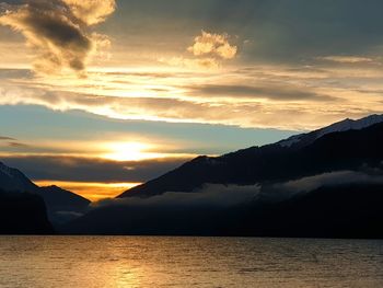 Scenic view of lake against sky during sunset