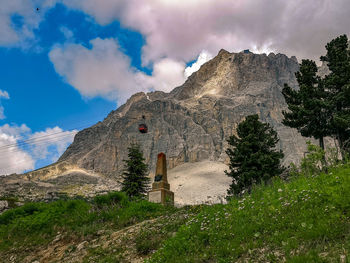 View to lagazuoi with cable car and pilar in the dolomites, italy