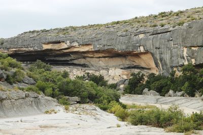 Rock formations on landscape against sky