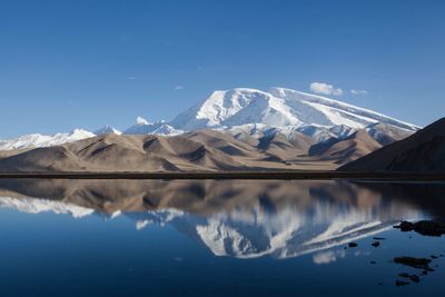 Scenic view of frozen lake against mountain range