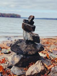 Stack of pebbles on beach