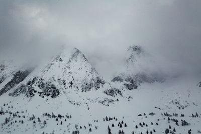 Scenic view of snow covered mountains against sky