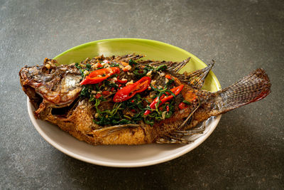 Close-up of food in plate on table