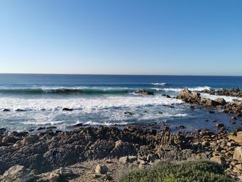 Scenic view of sea against clear sky