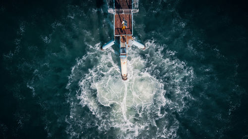 High angle view of ship in sea