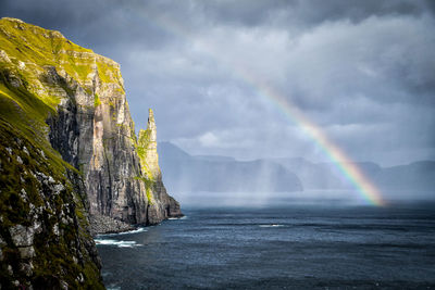 Scenic view of rainbow over sea against sky