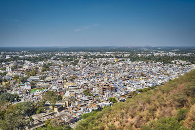 High angle shot of townscape against sky