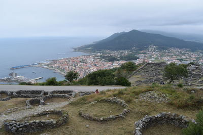 Scenic view of sea and buildings against sky