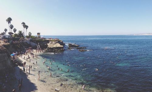 Scenic view of sea against clear sky