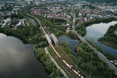 High angle view of river amidst trees