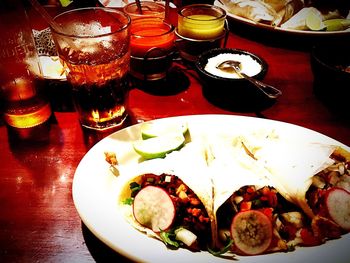 Close-up of drink served on table