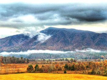 Scenic view of field against sky during autumn