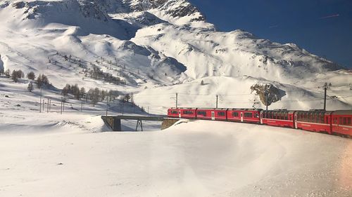 Snow covered mountains against sky