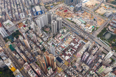 High angle view of buildings in city