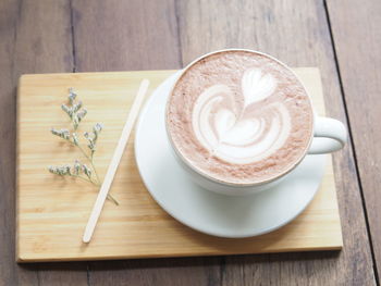 High angle view of coffee on table