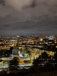 Illuminated buildings in city at night