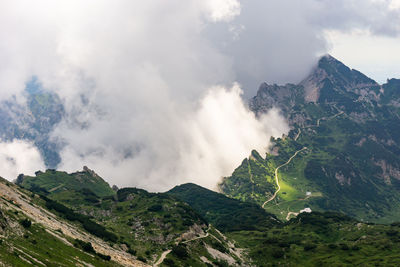 Scenic view of mountain range against sky