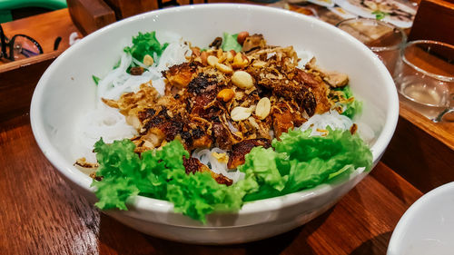 Close-up of food in plate on table