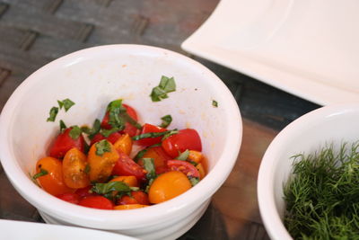 High angle view of salad in bowl
