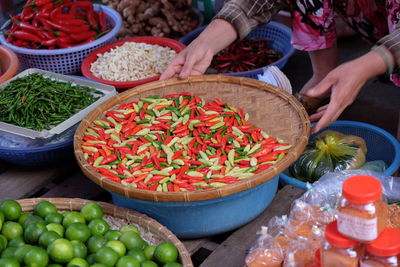 High angle view of vegetables for sale at market stall