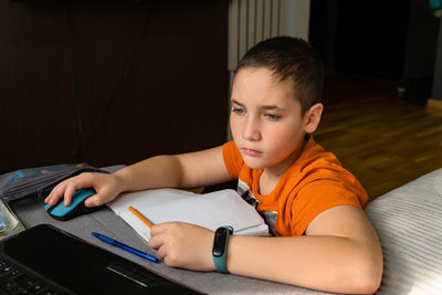 Boy using computer at home