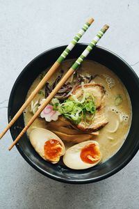 High angle view of food in bowl on table