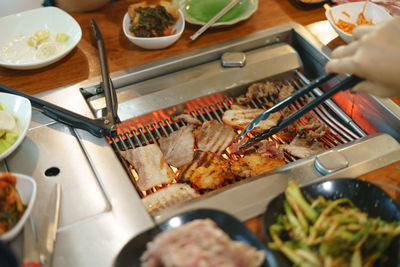 High angle view of food on table