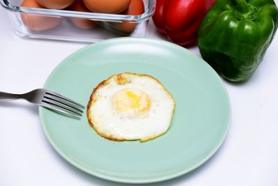 High angle view of breakfast on table