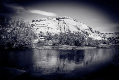 Scenic view of lake against sky during winter