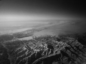 High angle view of mountains against sky