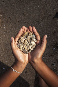 Close-up of human hand holding sand