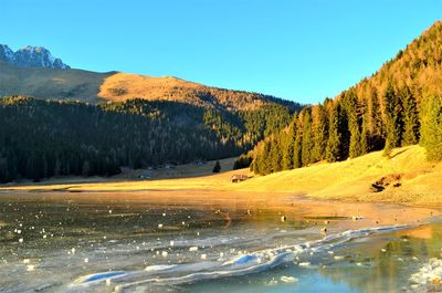 Scenic view of mountains against clear sky