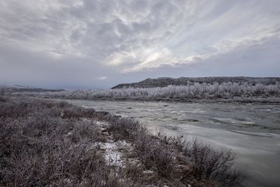 Scenic view of landscape against cloudy sky