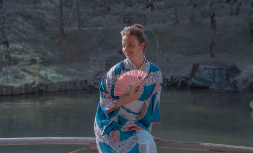 Woman looking at lake