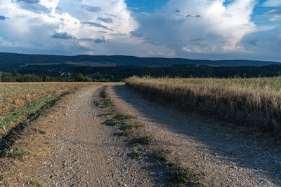 Scenic view of field against cloudy sky