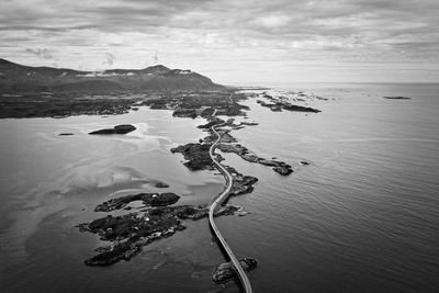 High angle view of sea against norway atlantic ocean road