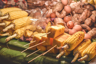 Close-up of meat on barbecue grill