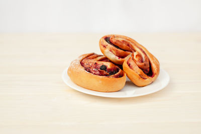 Close-up of dessert in plate on table