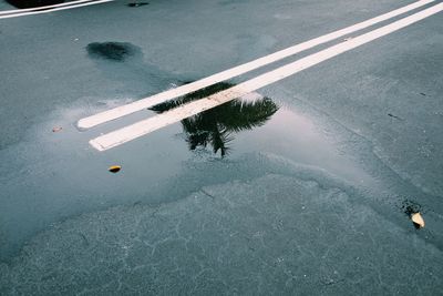 High angle view of puddle on road