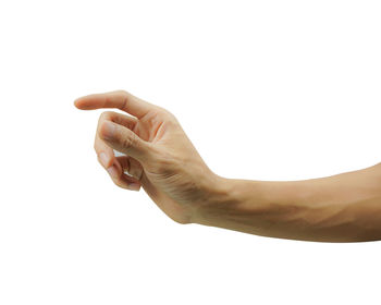 Close-up of hand against white background