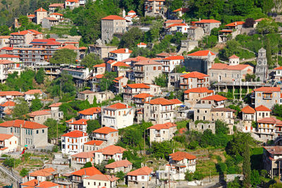 High angle view of houses in city