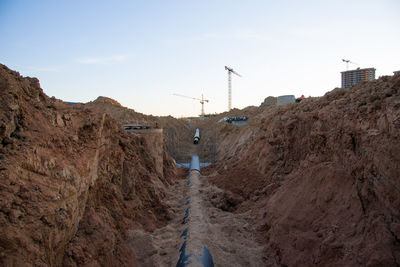 Sewer pipes for laying an external sewage system at a construction site. sanitary drainage system