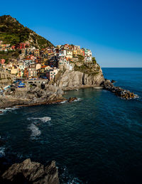 Scenic view of sea against clear blue sky