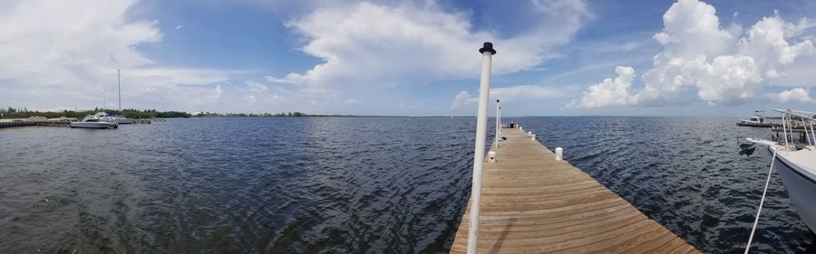 Panoramic view of pier over sea against sky