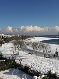 Scenic view of snow covered mountains