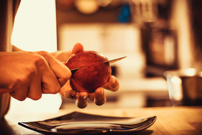 Close-up of hand holding meat