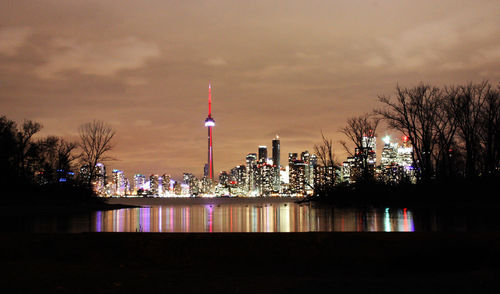 View of illuminated city at night