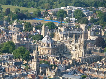 High angle view of buildings in town