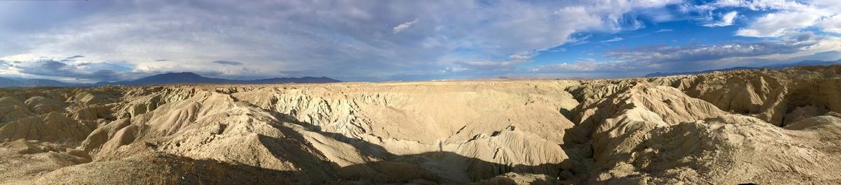 Panoramic view of dramatic landscape against sky