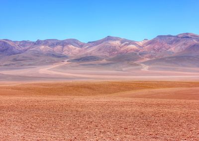 Scenic view of landscape against clear blue sky